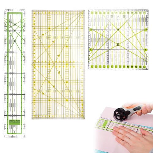 Kalanka-Lot De 3 Règles De Patchwork - 15 Cm X 30 Cm - Transparentes - Avec Échelle En Cm Et Fonctions D'angle - Règle De Couture - Règle De Couture - Règle De Repassage - Règle De Coupe - Pour Patch