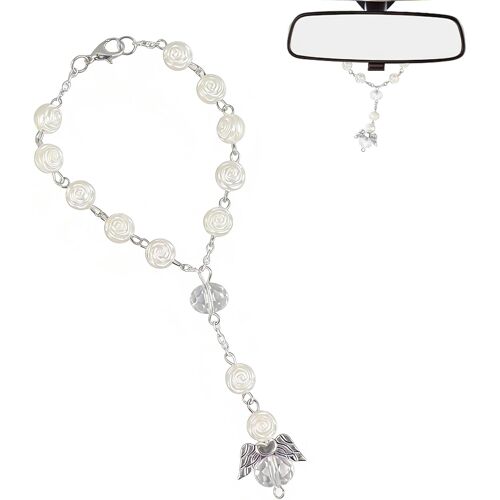 Kalanka-Porte-Bonheur Ange Gardien, Pendentif Ange Gardien Pour Rétroviseur, Chapelet De Voiture, Décoration Intérieure De Voiture Porte-Bonheur,Chaîne De Perles Pour Rétroviseur Avec Pendentif Ailes