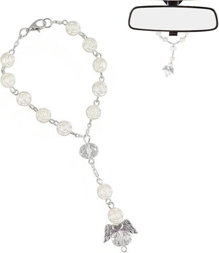 Kalanka-Porte-Bonheur Ange Gardien, Pendentif Ange Gardien Pour Rétroviseur, Chapelet De Voiture, Décoration Intérieure De Voiture Porte-Bonheur,Chaîne De Perles Pour Rétroviseur Avec Pendentif Ailes
