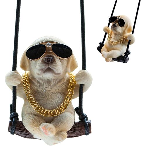 Kalanka-Deco Voiture Accessoire Voiture Interieur Decoration Car Accessories Porte Bonheuet Pendentif De Labrador Avec Lunettes Chaîne Dorée Accessoire Charme Mignon Pour Filles Femmes Amies (Jaune)