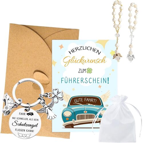 Kalanka-Lot De 3 Pièces Ange Gardien Pour Voiture, Porte-Bonheur, Pendentif De Rétroviseur De Voiture, Permis De Conduire, Permis De Conduire, Porte-Clés Permis De Conduire Avec Pendentif Bleu Et Ros