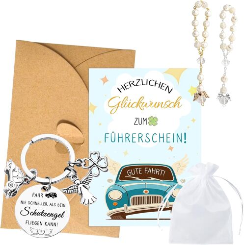 Kalanka-Lot De 3 Pièces Ange Gardien Pour Voiture, Porte-Bonheur, Pendentif De Rétroviseur De Voiture, Permis De Conduire, Permis De Conduire, Porte-Clés Permis De Conduire Avec Pendentif Bleu Et Ros