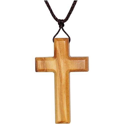 Kalanka-Simple Naturel Olivier Bois Croix Pendentif Collier Pour Hommes Femmes Cadeau Massif Bois Christian Baptême Noël Pâques Prière Foi Confirmation Anniversaire Cadeau Voiture Rétroviseur Miroir