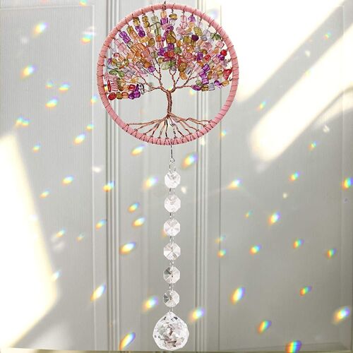 KALANKA-Pendentif Arbre de Vie en Cristal Suncatcher pour Voiture, rétroviseur Suspendu, Lustre, Prisme Arc-en-Ciel, pour fenêtre, décoration de Jardin (Rose)