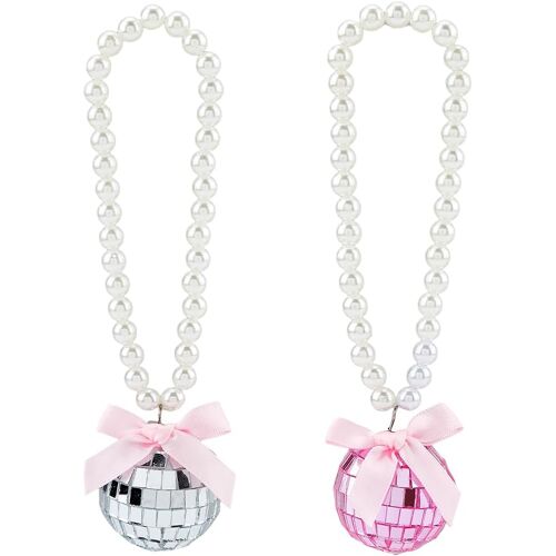 Kalanka-Lot De 2 Accessoires De Rétroviseur De Voiture 2 Couleurs 17,5 Cm Boule Disco À Suspendre Rétroviseurs De Voiture Breloque Boule En Verre Avec Chaîne De Perles Décoration De Voitures Pour