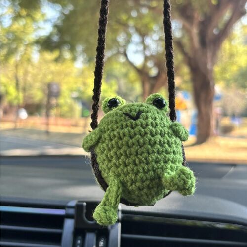 Kalanka-Pendentif De Rétroviseur De Voiture Grenouille Tricotée, Artisanale En Crochet Miroir De Voiture, Rétroviseur Ornements Accessoires Voiture Miroir Ornement Suspendu Pour Intérieur Auto (Greno