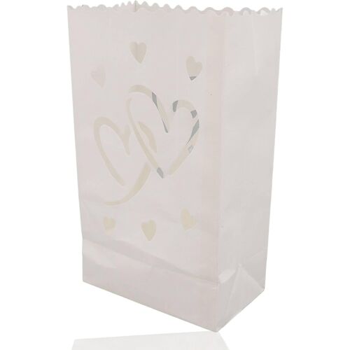 KALANKA-20 PCS Sacs à Bougies,Sacs De Luminaires Blancs avec Coeurs,sacss Lumineux Blancs, Sacss De Bougies Ignifuges,Sacsss De Lanternes De Bougiess,Luminaires De Bougiess Chauffe-Plat pour Mariage