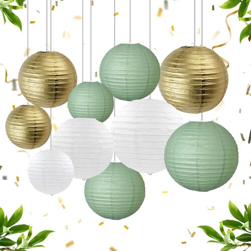 KALANKA-15 Lanternes en Papier Vert Sauge Lanternes en Papier à Suspendre pour Mariage Bohème Décoration de Jardín