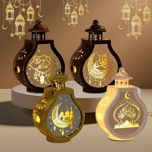 Kalanka-Ramadan Lampe Décorative, 4 Pcs Lanterne De Décoration Ramadan, Eid Mubarak Ramadan Led Lantern, Avec Lumière Led Blanc Chaud, Décoration Lune Étoile, Pour Festival Musulman Jardin Maison