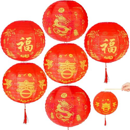 KALANKA-6 Decoration Nouvel an Chinois 2026, Lanterne Nouvel an Chinois Cheval Lanterne Papier Année du Cheval Rouge pour Decoration Nouvelle Année 2026