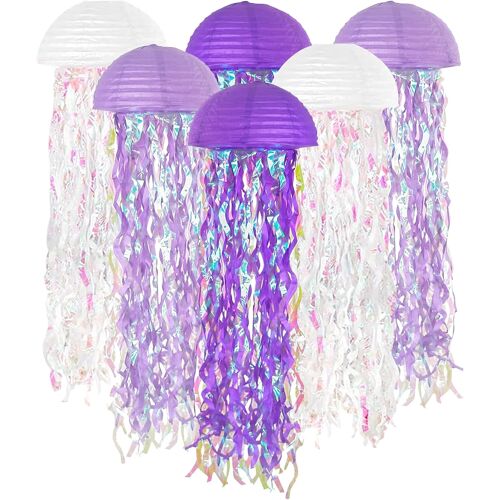 KALANKA-Méduses Lanternes En Papier, 6 Pièces Lampion En Papier Méduses Colorées, Lanternes En Papier Sirène Décorations De Fête De Mariage Pour Anniversaire,Décoration De Fête Sur Le Thème De L'Océa