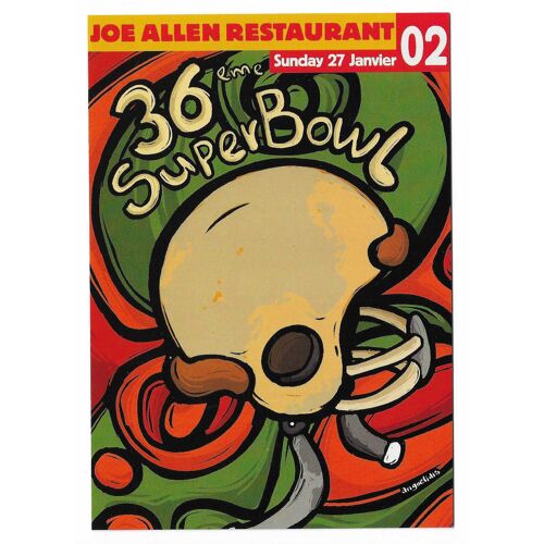 Carte Postale Joe Allen Restaurant , Sunday 27 Janvier 02 , 36eme Superbowl