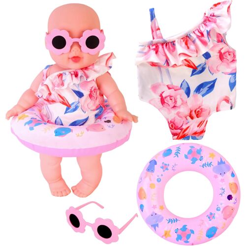 KALANKA-Ensemble de natation pour poupée avec maillot de bain, bouée, lunettes de soleil, rose, bouée de natation, vêtements de poupée, été, bébé, accessoires de poupée