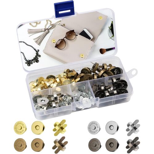 KALANKA-32 Piecès Bouton Pression Aimanté 18mm et 14mm Fermoir Magnetique 4 Couleurs Pression Aimanté Couture 2 Tailles Aimant pour Sac à Main Manteaux Vestes Coupe-Vent Portefeuilles Sac à Dos