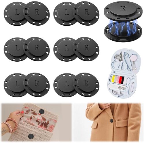 KALANKA-Lot de 6 paires de boutons magnétiques à coudre - 26 mm - Fermeture magnétique avec mini kit de couture - Fermetures magnétiques de poche - Grand bouton pression pour vêtements, coupe-vent, s