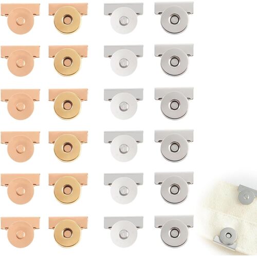 Kalanka-24 Pièces Boutons Pression Aimanté 20mm, Fermoir Sac Magnétique Sans Couture Pour Sacs À Main, Portefeuilles, Diy 6 Paires Or & 6 Paires Argent Fermeture Aimantée Puissante