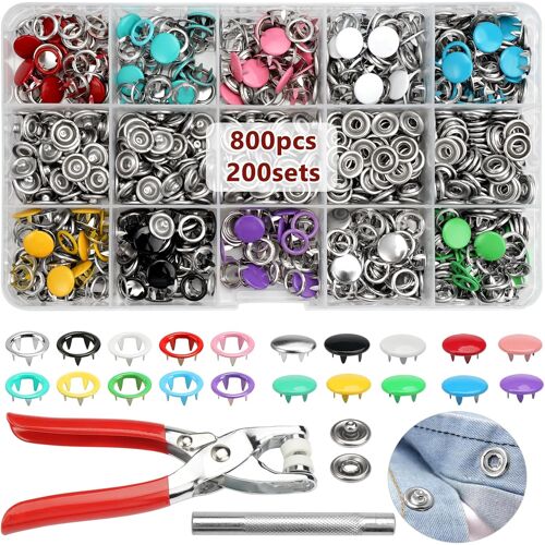 Kalanka-200 Kits Boutons Pression Metal Couture Pince Bouton Pression Avec Presser Les Boutons-Pression En Métal Pour La Couture De Vêtements Pour Bébé Enfant, Diy Sac 9,5mm, 10 Couleurs