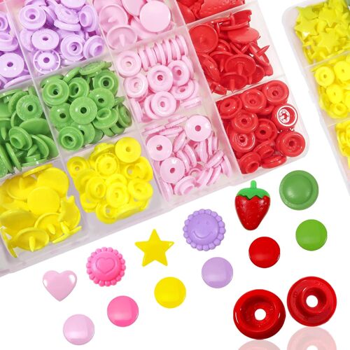 Kalanka-Toaob 142 Ensembles Bouton Pressions Plastiques Multicolore Resine Coloris 10 Mm À 14 Mm Fraise Tournesol Étoile Pour Accessoires Couture Vêtements Diy Craft Scrapbook