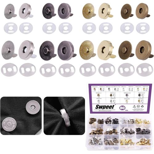 Kalanka-Lot De 80 Fermoirs Magnétiques En Métal De 14/18 Mm Pour Couture, Sacs À Main, Vêtements, Cuir, Argent, Bronze, Noir
