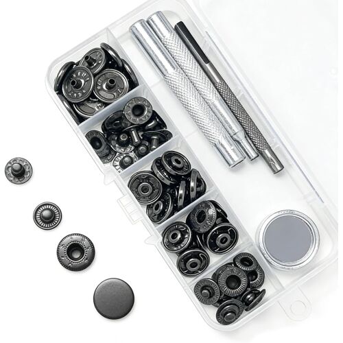 KALANKA-Boutons Pression en Métal avec 4 Outils, 15mm Boutons Pression pour Cuir, Bricolage, Tissu, Portefeuille, Vêtements (12 Sets, Argent)