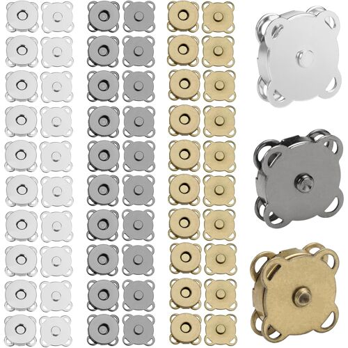 KALANKA-30 Piecès Pression Metal Couture, 3 Colorés Bouton Aimanté pour Sac, Fermoir Magnetique de 14 mm, Fermoir Sac Magnetique, Bouton Pression Metal pour Sacs, Porte-Monnaie, Vêtements et Artisana