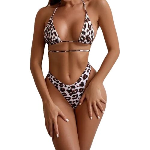 Kalanka-Maillot De Bain Deux Pièces Sexy À Imprimé Léopard Pour Femme, Avec Rembourrage Amovible Et Col Licou Réglable