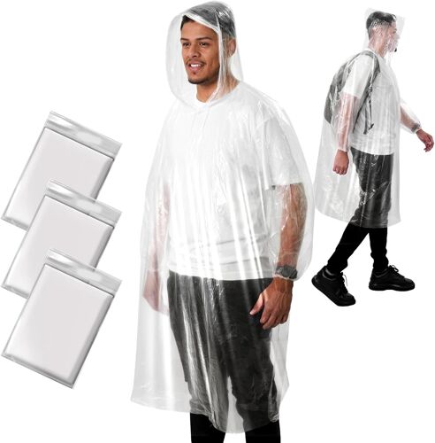 Kalanka-Poncho Pluie Imperméable Jetable Pour Adultes Avec Capuche À Cordon De Serrage, Femme Homme Cape De Pluie Avec Manches Pour Camping, Randonnée, Voyage, Clair, Taille Unique, Lot De 3/5/10