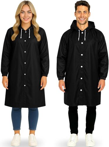 Kalanka-Poncho Pluie Imperméable Femme Et Homme Avec Capuche - 2 Pièces, Veste Longue Waterproof À Boutons Pour Adulte, Poncho De Pluie Long Pour Adulte, Pliable, Pour Festival, Randonnée, Vélo