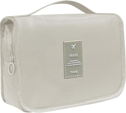 KALANKA-Trousse de Toilette de Voyage, Trousse à cosmétiques Suspendue pour Femmes et Hommes, pour Organiser Les Accessoires personnels, Accessoires de Voyage avec Crochets, Beige