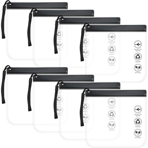 KALANKA-Lot de 8 trousses de toilette imperméables 20 x 20 cm, 1 l, sac transparent pour bagage à main, avion, gadgets et essentiels, trousse de toilette transparente pour femme/homme, accessoires de