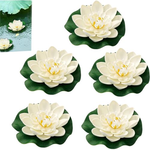 KALANKA-5 pièces Nénuphars Artificiels Flottants,Fleurs de Lotus Flottantes pour Bassin,Aquarium,Piscine,Décoration Étang Jardin avec Nénuphar Artificiel Résistant UV,10cm