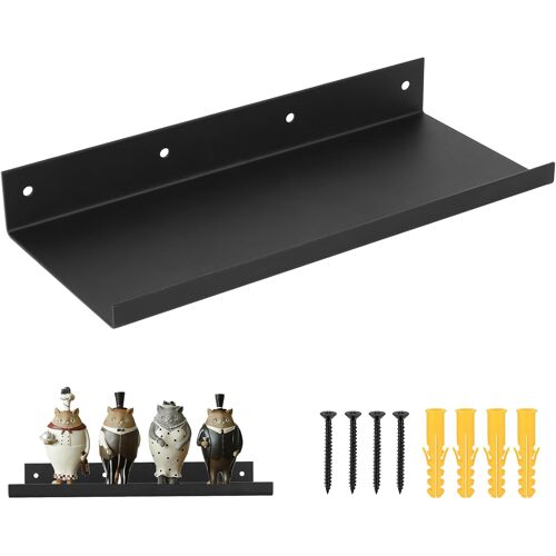 KALANKA-1 Étagère Murale Flottante Noire, 30 x 13 cm, Fixation à 4 Points avec Chevilles Jaunes, Tablette Murale Décorative pour Cuisine, Salle de Bain, Chambre et Salon