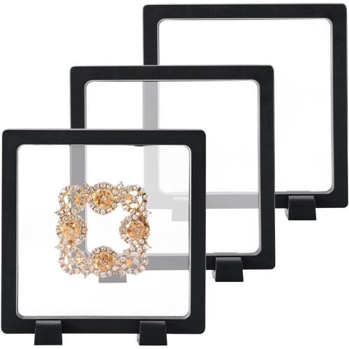 KALANKA-3 Pièces Vitrine Flottante, 3D Cadre Transparent pour Pièces de Monnaie, Présentoir de pièces de défi avec Socle, pour médaillon AA, Antique, Bijoux, épingle, Pierres, Timbre Spécimen (Noir)