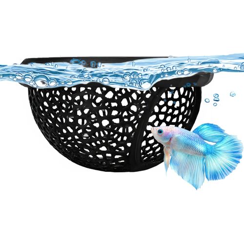 Kalanka-Grotte Flottante Betta - Décoration D'aquarium Imprimée En 3d Avec Anneau D'alimentation, Hamac Noir Pour Crevettes, Gupys Et Petits Poissons - Noir
