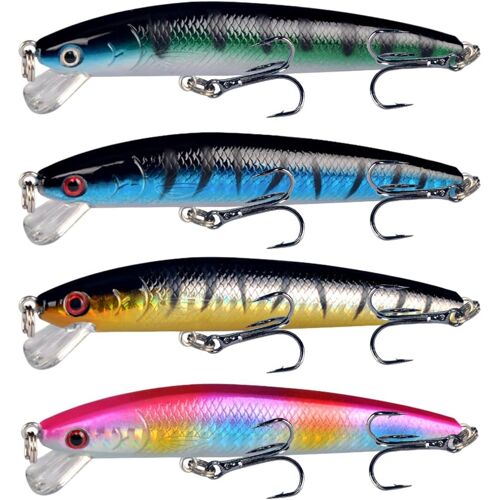 Kalanka-Poissons Nageur Flottants,4 Pcs Leurre Pour Bar, Leurre Flottant Pour Le Bar Avec Une Queue En Hélice, Leurres De Pêche En Surface Artificielle, Convient À L'eau Douce Ou Salée