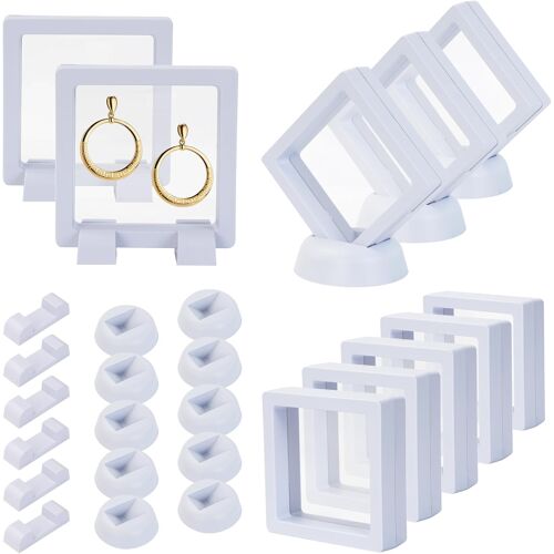 KALANKA-Set de 10 Étuis d'affichage flottants 3D, Cadre flottant transparent, Support d'affichage, Cadre d'affichage blanc pour pièces, médailles, bijoux, coquillages, fossiles (7 x 7 cm)