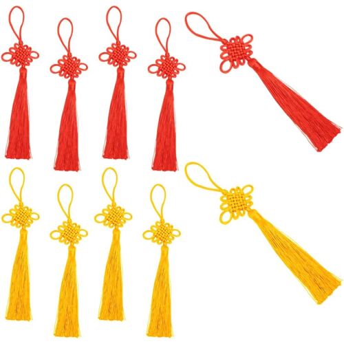 KALANKA-10pcs Petit Noeuds Chinois, Pouces à la Main Floss Chinois Gland, Chinois Porte-Bonheur N?ud pour la Décoration de Porte et de Voiture, Bricolage Artisanat(Rouge + Jaune doré)