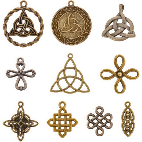 KALANKA-1 boîte de 20 pièces 10 styles de Breloques en Forme de N?ud Celtique en Vrac, Breloque de N?ud de Trinité, N?ud Chinois, Connecteur en Alliage de Bronze Antique, Breloque Vintage pour la Fa