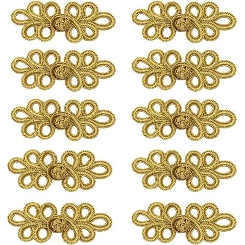 Kalanka-Lot De 10 Paires De Boutons De Fermeture En Forme De Grenouille Chinoise Pour Costume Cheongsam Tang Écharpe, Cardigan, Pull, Manteaux, Costumes (Doré, W5)
