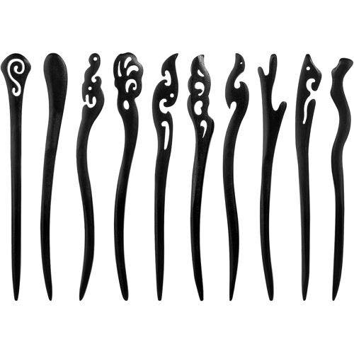 Kalanka-Lot De 10 Baguettes À Cheveux En Bois - Style Vintage - Pour Chignons - Noir - Style Chinois - Pour Femme Et Fille (Style 2)