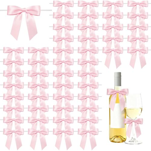 KALANKA-50 Pièces N?uds en Satin avec Attaches Torsadées 9×9 cm (Largeur 2,5 cm), N?uds Décoratifs avec Fil Fin, N?ud Rubans Déco pour Boîtes/Boulangerie/Mises en Scène/Fêtes (Rose)