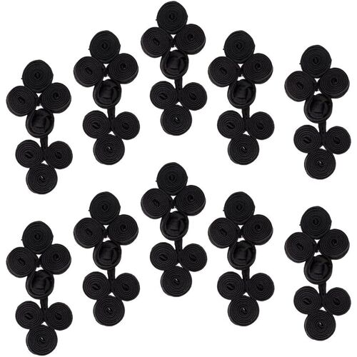 KALANKA-10 Paires de Boutons Chinois Trois Noeuds Fleur Grenouille Fermeture Dessiné à la Main Couture pour Coudre des Vêtements Artisanat - Noir