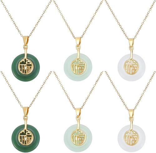 Kalanka-Ensemble De 6 Colliers Pendentifs Fu En Verre Coloré Porte Bonheur Chinois Avec Chaine Métallique 41 Cm Pendentifs Plats Ronds Pour Tenue Quotidienne Femme Et Boîtier Transparent