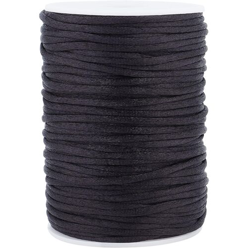 Kalanka-3mm Cordon En Soie Rattail, 50m Fil Fort Noir Fil De N?ud Chinois String De Perles Soyeuses Cordon En Polyester Pour Collier De Bracelet D'amitié Macramé Attrape-Rêves Artisanat