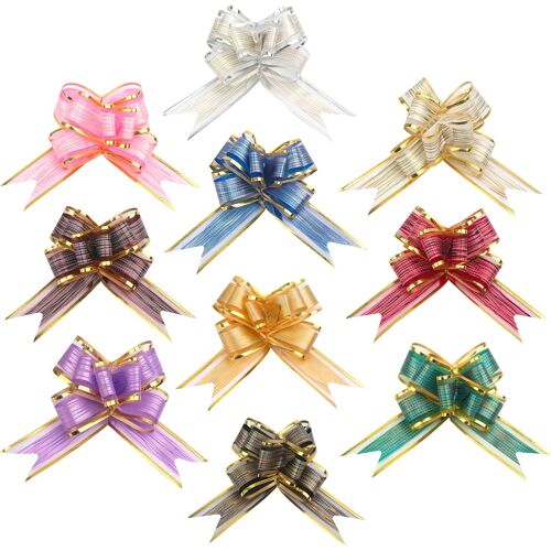 KALANKA-Lot de 10 Gros N?uds Cadeaux à Tirer, Ruban Cadeau Décoratif Métallique Mat 20 cm, N?uds de Papier Cadeau pour Emballage Cadeaux, Mariage, Anniversaire, Fête, Voiture, Banquet, Cérémonie