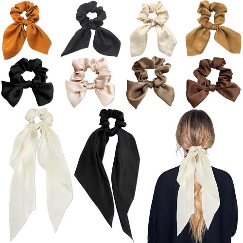 KALANKA-Élastiques à Cheveux avec N?ud, 10 Pièces Chouchou Cheveux avec N?ud, Élastiques en Satin Chouchou Satin Chouchous Accessoires pour Queue de Cheval pour Femmes