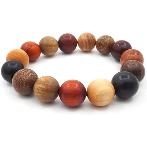 Kalanka-Bracelet Tibétain Mala Bouddhiste Bouddha Méditation 15mm Perle Bois Naturel