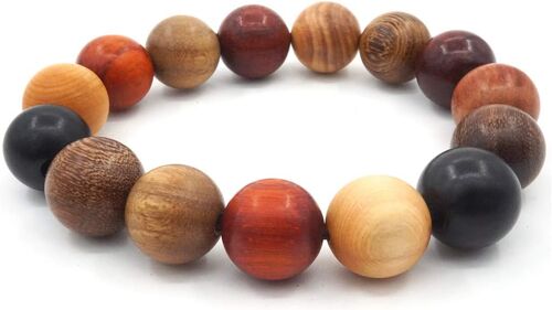 Kalanka-Bracelet Tibétain Mala Bouddhiste Bouddha Méditation 15mm Perle Bois Naturel