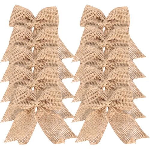 KALANKA-Lot de 15 n?uds en toile de jute naturelle - 8 x 8,5 cm - N?uds vintage pour emballage cadeau de Noël - N?uds décoratifs de mariage - N?uds rustiques de ferme - Petits n?uds décoratifs