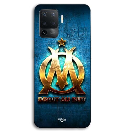 Coque Pour Oppo A94 OM dorée brilant droit au but fond bleu Maniacase